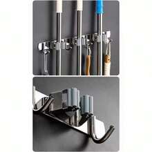 Stainless Steel Wall-Mounted Broom Holder With 7 Or 9 Hooks For Brooms, Mops, And Cleaning Utensils. - 銀色 - 查看 4