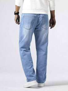 Men's Light Blue Casual Fashion Loose Jeans Classic All-Match Men's Pants - Rửa nhẹ - Xem 2