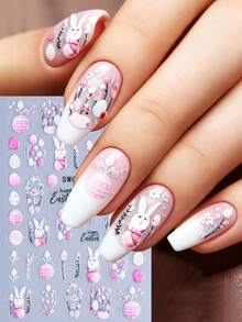 2pcs Easter Cartoon Rabbit & Flower 5D Embossed Nail Art Stickers, Spring Easter Eggs Rabbit Tulip Flower Nail Decals, DIY Nail Art Decoration Nails - Multicolor - View 9