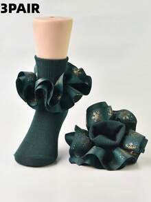 3 Pairs Girls' Christmas Ruched Fluffy Princess Dance Socks - Multicolor - View 9