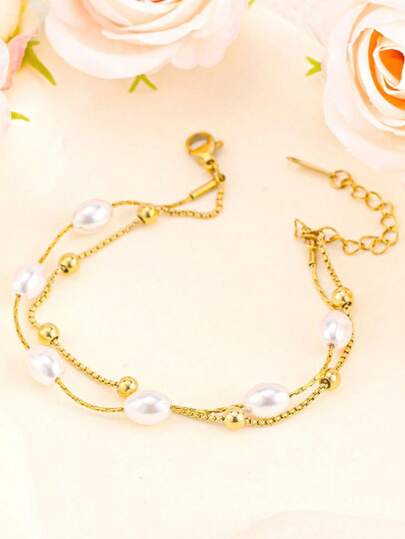 1pc Multilayer Faux Pearl Bracelet, Delicate Luxurious Style, Elegant Fashion Jewelry For Women, Suitable For Dates, Commuting, And Daily Wear (OPP Bag Packaging)