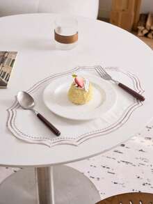 1/4/6/12pcs Beige Wavy Lace Embroidered Oval Placemats, Solid Color, Minimalist Style, Suitable For Kitchen, Dining Table, Party, Wedding, Office, Home Decor, All Seasons - Camel - View 6