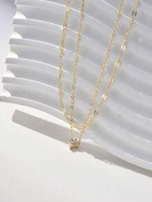 2pcs Women's Necklaces, Fashionable Clover Pendant Necklaces With Micro-Inlaid Zirconia, Layered Necklaces For Daily Wear - Yellow Gold - View 7