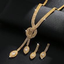 3件套女士首饰套装：蝴蝶项链+流苏耳环，适合日常拍照、晚礼服、婚纱、感恩节、音乐节、派对等场合。 - 金色 - 查看 3