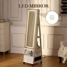 Organizador de Joyas Giratorio 360° con Espejo de Cuerpo Entero, para Dormitorio - Blanco - Ver 7