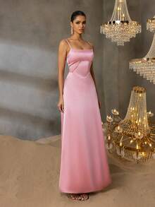 Faeriesty Đầm dạ hội thanh lịch với dây đeo mảnh, lưng hở, khóa kéo ở eo, kiểu dáng thướt tha, phù hợp cho chụp ảnh cưới, lễ cưới, kỷ niệm lãng mạn, tiệc tối trang trọng, sự kiện thảm đỏ, màu hồng mùa xuân. - Hồng - Xem 10