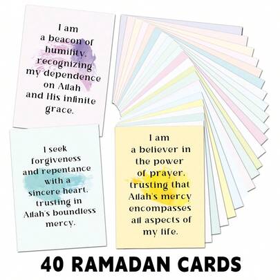 40pcs Ramadan Positive Affirmation Quotes Flashcards, Inspirational Islamic Affirmations With English Version, Muslim Affirmation Learning Cards For Ramadan Decorations And Eid Ramadan Gifts