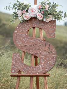 1pc Personalized Customized Wooden Name Plate Customized Date And Name Diary Wedding Diary Alternative Solution Diary Alternative Solution Wedding Letter Diary Alternative Solution - Black - View 7