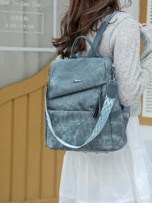 High Quality Leather Women's Backpack, Classic Female Student Bookbag, Travel Rucksack - Blue - View 3