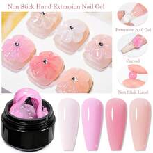 MEET ACROSS 4pcs/Set 15ml Clear White Seamless Hand Extension Gel Nail Polish Set, With Flower Mold And Carving Brush, Suitable For 3D Sculpting/Carving/Engraving, Solid Milky White Jelly Hard Gel For Fake Nail Flower Carving Nail Art, Acrylic Gel Paint, Rhinestone Glue, Home And Professional Nail Salon Use - 彩色 - 查看 3
