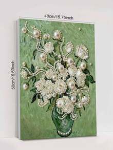 New Pearl Painting, Flower Theme Frameless Diy Handmade Diamond-Glued Creative Canvas Art Painting, Suitable For Bedroom Decoration, Living Room Hanging Painting, Room Decoration, Art, Birthday Gift For Girlfriend And Holiday Gift For Best Friend. Christmas, New Year, Valentine's Day Gifts - Multicolor - View 11