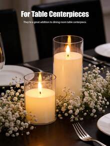 1支现代装饰圆柱形LED蜡烛，浪漫婚礼餐桌装饰LED蜡烛，柱形蜡烛，玻璃柱形蜡烛，适用于招待会、订婚派对、周年纪念、客厅餐桌摆饰、水疗中心、休闲场所、美学房间装饰、活动闪烁灯光、家居装饰、卧室、晚餐、婚礼 - 彩色 - 查看 2