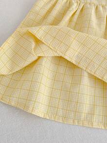 夏季新款韩版女童蕾丝领格子连衣裙，女童公主裙 - 黃色 - 查看 6