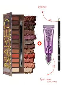 12-Color Nude Hot Set: Pumpkin Eyeshadow Palette + Eye Makeup Foundation Cream + Eyeliner | Four Base Makeup Eye Creams To Choose From, Long-Lasting, Smooth And Non-Fading, Create Excellent Makeup Effect For The Eyes, Valentine's Day Limited Set - 南瓜款 - 查看 15