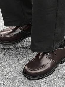 男士方头婚礼新郎休闲通勤商务正式德比系带皮鞋 - 棕色 - 查看 7