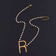 1pc Fashionable Retro Large Letter & Faux Pearl Decor Women Necklace - White - View 15