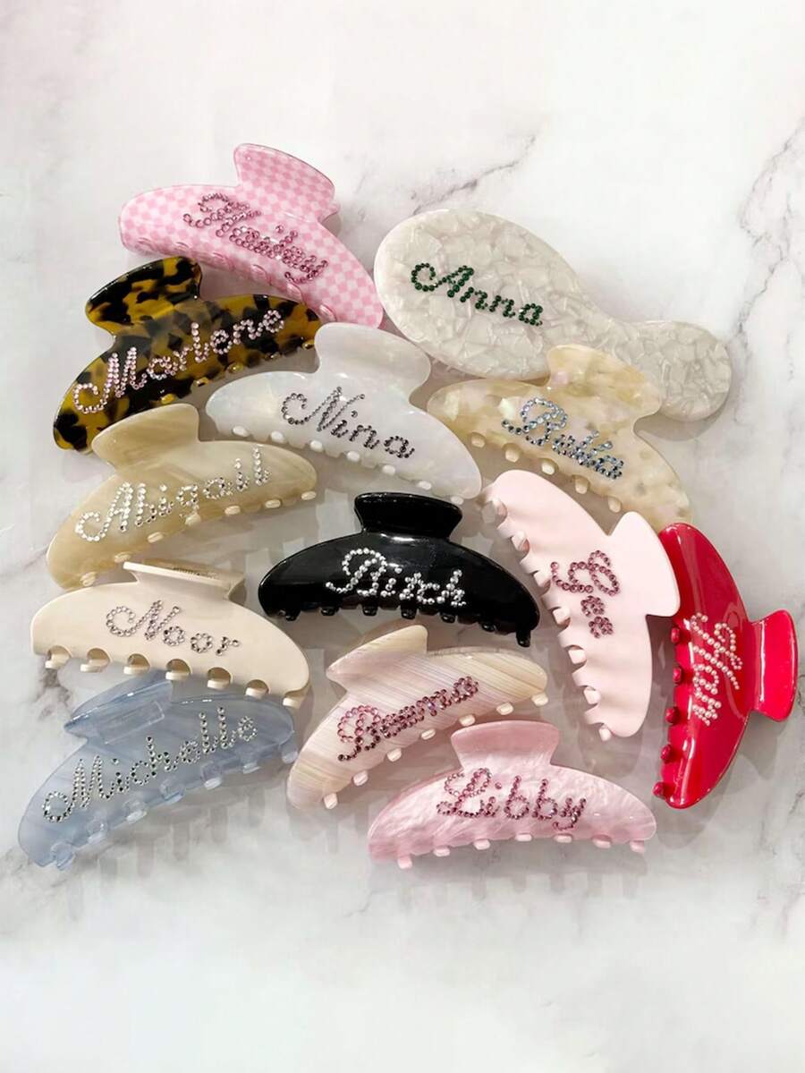 Custom Rhinestone Name Hair Clips, Custom Name Hair Clips, Hair Claws, Custom Hair Combs, Valentine's Day Gifts. - Multicolor - View 1