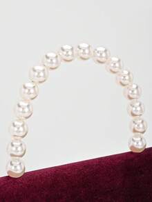 Women's Glitter Pearl Handbag Velvet Clutch Bag Mini Square Purse, Perfect For Party, Wedding, Prom, Banquet, Mother's Day Gift, Valentine's Day Gift - Burgundy - View 4