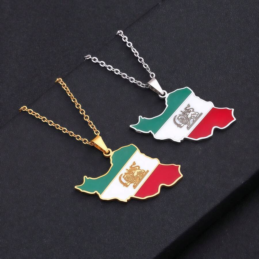 1 Piece, A Fashionable Women's Stainless Steel Map Pendant Necklace, 18K Gold-Plated, Stylish And Versatile, Suitable For Women To Wear. - Multicolor - View 1