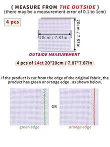 4块白色手工DIY十字绣布料，均匀编织的厚布，有11CT和14CT两种规格，6种不同的裁剪尺寸可供选择。