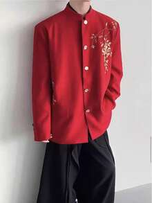 A Super Festive Suit! Spring New Style, Heavy Embroidery, New Chinese Style, Suit Jacket, Best Man, Red Zhongshan Suit, Wedding Dress, Groom's Uniform And Suit Crying, Two-Piece Set. Wearing It, You Are Like The Most Handsome Man At A Wedding, A Very Eye-Catching Outfit That Adds A Touch Of Chinese Romance To Your Wedding! - 紅色 - 查看 2