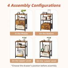 Tomnk 1 Drawer Night Stand, Beside Table With Fabric Drawers, End Table With PU Finish, Bedside Table, Bedroom Furniture - 質樸的棕色 - 查看 6