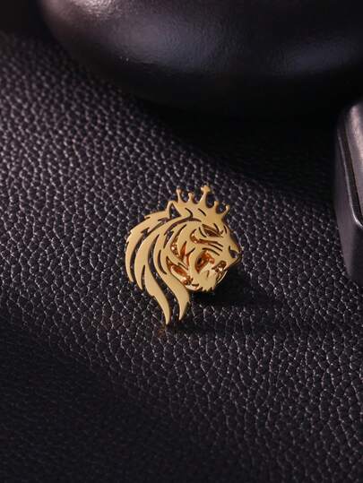 男士个性化虎头胸针 18K镀金不锈钢胸针 复古哥特朋克摇滚虎头饰品 适合日常佩戴