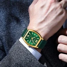 CURREN Men's Fashion Quartz Waterproof Barrel Dial Calendar Luminous Leather Strap Wrist Watch, Gift - Multicolor - View 9