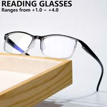 cabecade 4副时尚长方形老花镜，轻巧经典设计，男女通用，舒适阅读体验，度数范围从+1.0到+4.0 - 透明的 - 查看 9