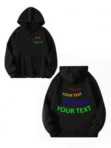 Customized Women's Hooded Pullover Sweatshirt - Can Print Your Logo, Any Text You Like, Personalized Couple Signature, All Available For Customization, Welcome To Order - Black - View 4