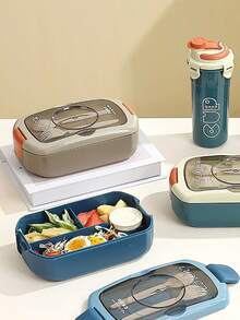 2pcs Bento Box With Water Bottle, Large 4-Compartment Lunch Box With Spoon, Fork And Sauce Container, Microwave , Suitable For Work, Commute, Students - Lunchbox + Water Bottle - View 5