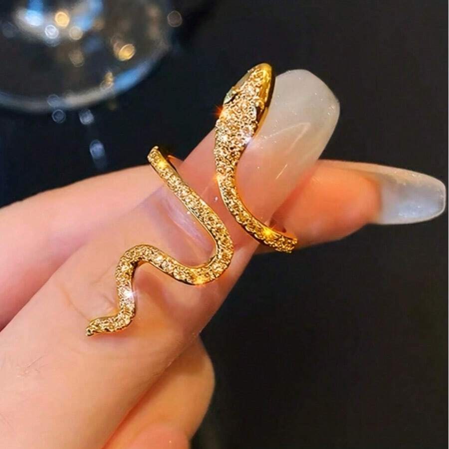 1 buah cincin berbentuk ular dengan kemasan unik, bertatahkan rhinestones berkilau, tersedia dalam warna emas atau perak, dapat dipadukan dengan smartphone Anda sehari-hari. - Seperti yang ditunjukkan - View 1