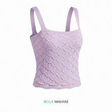 Women's Cropped Tank Top In Textured Modal Fabric With Scale Pattern - Comfortable, Stylish Casual Fashion - Lilac - View 2