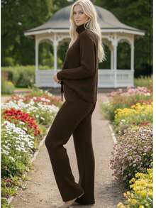 Cacharrel Mousse Knit Turtleneck Top And Trousers Set - Óxido marrón - Ver 2