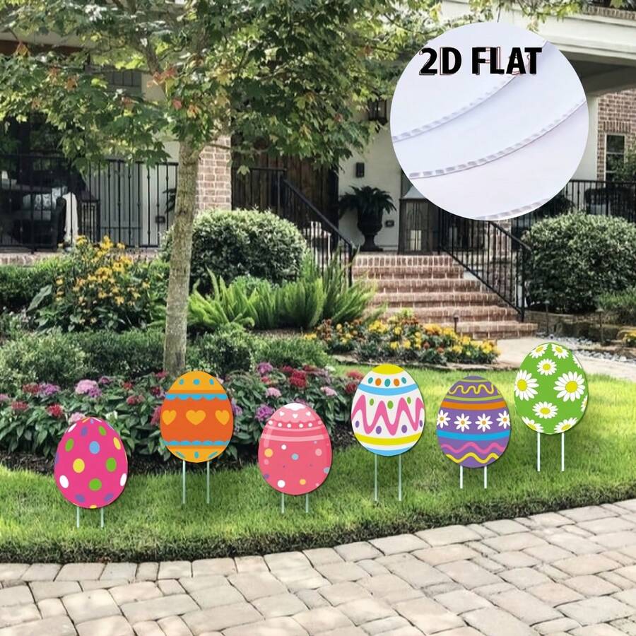 6pcs Easter Egg Hunt Yard Decorations Set, Easter Yard Sign With Stakes, Outdoor Lawn Decorations - Multicolor - View 1