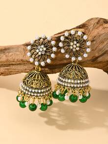 Vintage Style Flower Drop Earrings With Faux Pearl Decor,Charming Beads Tassel Earrings Jewelry For Women's Daily Wear,Festival /Ramadan Accessories Gifts - Pendant Type - View 6