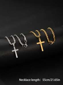 1件时尚嘻哈男士不锈钢信仰十字架吊坠项链，个性化项链饰品，适合日常佩戴，可作为礼物送给家人和朋友（注：由于光线和拍摄角度的原因，实际产品与图片可能存在轻微色差） - 彩色 - 查看 2