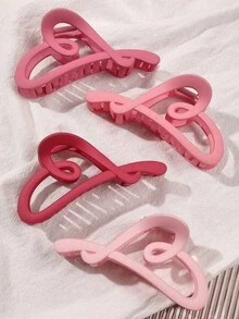 4个ABS哑光镂空心形发夹，优雅甜美粉色，手工绘制，适合秋冬季节，可搭配马尾辫、发髻等休闲及节日发型，时尚发饰，优雅爪夹 - 4件套裝-玫粉愛心 - 查看 3