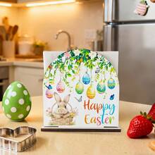 1/4pcs Wooden Easter Napkin Holder Arch Shape Bunny And Eggs Design Free Standing Tissue Dispenser For Kitchen Countertop Dining Table Spring Holiday Party Home Decor - Multicolor - View 8