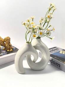 2pcs Ceramic Vase Set - Modern Wreath Shaped White Minimalist Style Decorative Vases, Suitable For Living Room, Entryway, Bookshelf, Fireplace Mantel, Centerpiece - Multicolor - View 14