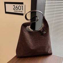 1pc Women's Fashionable Commuter Solid Color Shoulder Bag, Portable Versatile Large Capacity Hobo Bag, Suitable For Dates, Shopping, Gifts, Work - Coffee - View 12
