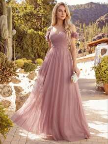 EVERPRETTY Strapless Bridesmaid Dress In Pink, Backless Design, Elegant And Shiny, Suitable For Wedding Guests, Formal And Semi-Formal Occasions - Dusty Pink - View 5
