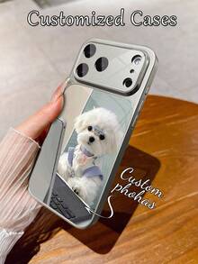 1pc Customized Gray Phone Case, Personalized Photo Luxury Large Window Tempered Glass With Lens Protection Matte Anti-Drop Phone Case Compatible With IPhone 17/17Pro/17ProMax/17Air/16/16Pro/16ProMax/16Plus/15/15Plus/15Pro/15ProMax/14/14Plus/14Pro/14ProMax/13/13Pro/13ProMax/12/11 Phone Accessories, Suitable For Couples, Friends, Family, Pets, Full Coverage High-End Protective Cover - Light Grey - View 7