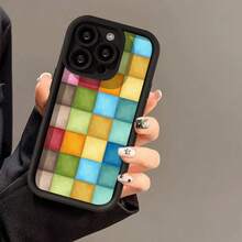 Spliced Colorful Blocks Compatible With IPhone 16 Pro Max Apple 15 Phone Case 14 New Model 13 Full Coverage 12/11 - Brown - View 1