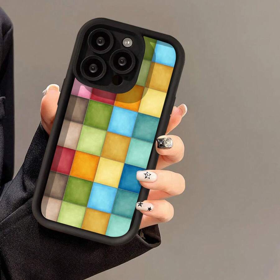 Spliced Colorful Blocks Compatible With IPhone 16 Pro Max Apple 15 Phone Case 14 New Model 13 Full Coverage 12/11 - Brown - View 1