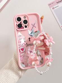 十字蝴蝶图案粉色加厚精密孔极简防摔加厚手机保护壳，兼容 17/17 Pro Max、16/16 Pro/16 Pro Max、16 Plus、15 XR/7/8、15 Pro Max、12 Pro Max、13 Pro Max、14 Pro Max、13、14、11、12P、14P、11P。 - 彩色 - 查看 1