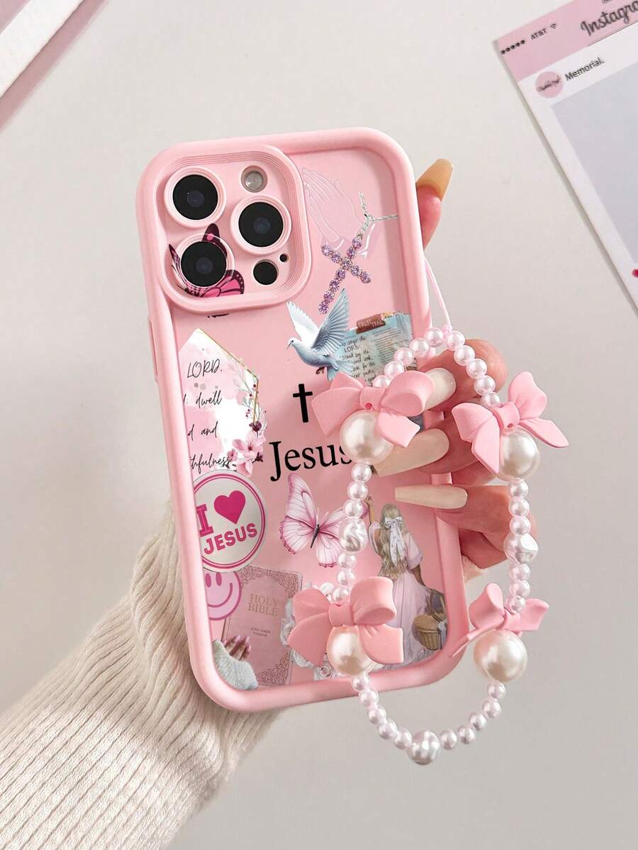 十字蝴蝶图案粉色加厚精密孔极简防摔加厚手机保护壳，兼容 17/17 Pro Max、16/16 Pro/16 Pro Max、16 Plus、15 XR/7/8、15 Pro Max、12 Pro Max、13 Pro Max、14 Pro Max、13、14、11、12P、14P、11P。 - 彩色 - 查看 1