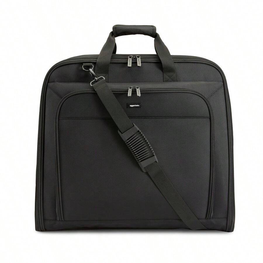 Basics Premium Travel Garment Bag With Shoulder Strap For Suits And Dresses, Trifold, 54 Cms, Black, Solid - MeshBlack - View 1