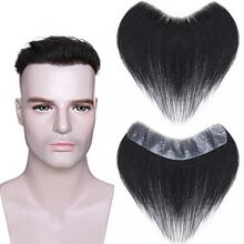 [Realistic Hairline, Handmade Crochet] 4x16 Inch Full Handmade Crochet Men's Hair Topper - Natural Straight 6-Inch Hair, Ultra-Thin Scalp Design, Business Style Wig For All People, Handmade Hairpiece - Natural Black - View 2