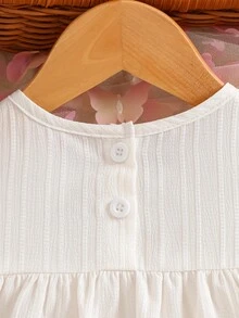 Bộ 2 món cho bé gái: váy ren hoa 3D tay bồng màu trơn dễ thương kiểu dáng thường ngày kèm băng đô. - trắng - Xem 7